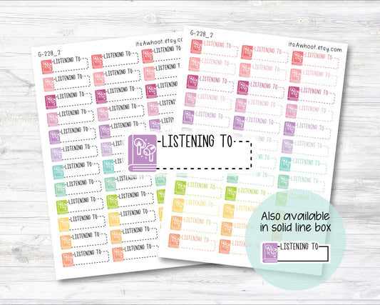 Audio Book Stickers - LISTENING TO, Quarter Box Label Planner Stickers - Dash or Solid (G228_2)