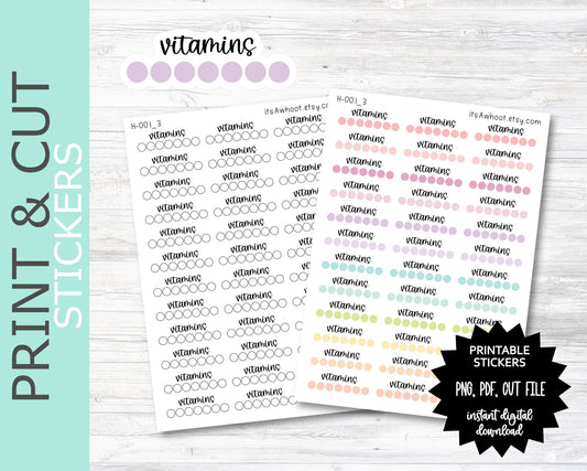 Vitamins Daily Habit Tracker PRINT & CUT Planner Stickers (H001_3PC)