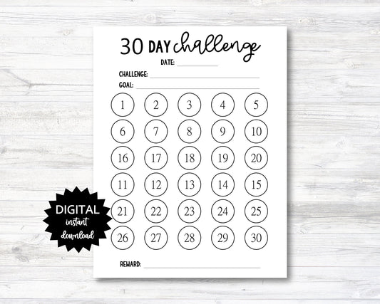 30 Day Challenge Printable, Challenge Tracker, 30 Day Challenge Digital Download Planner Page - PRINTABLE (N014_2)
