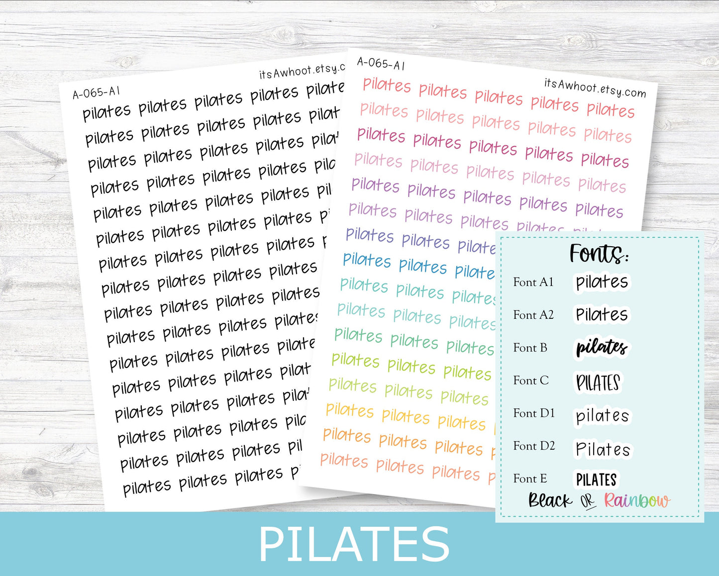 PILATES Script Planner Stickers - Multiple Fonts/Colors Available (A065)