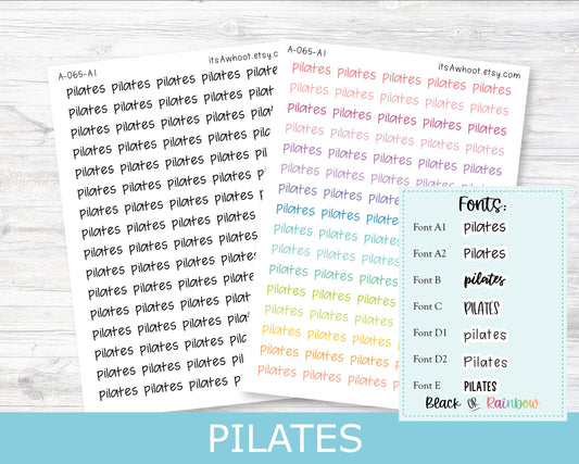 PILATES Script Planner Stickers - Multiple Fonts/Colors Available (A065)