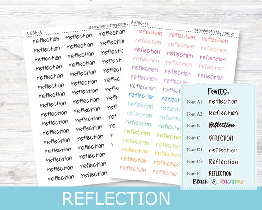 REFLECTION Script Planner Stickers - Multiple Fonts/Colors Available (A066)