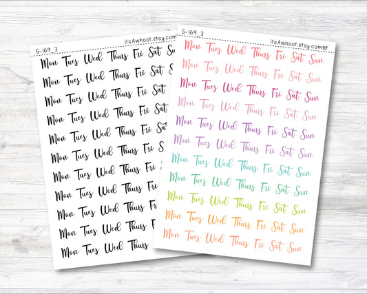 Days of the Week Abbreviated Stickers, Days of the Week Planner Stickers (G169_3)