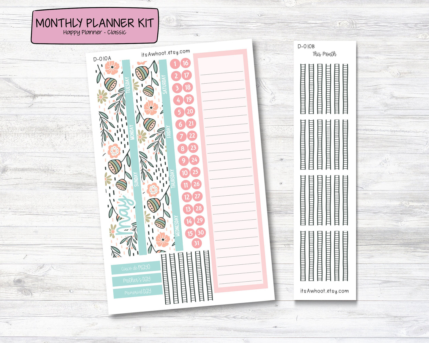 MONTHLY Kit Planner Stickers - MAY "Love, Mom" - Happy Planner CLASSIC (D010)