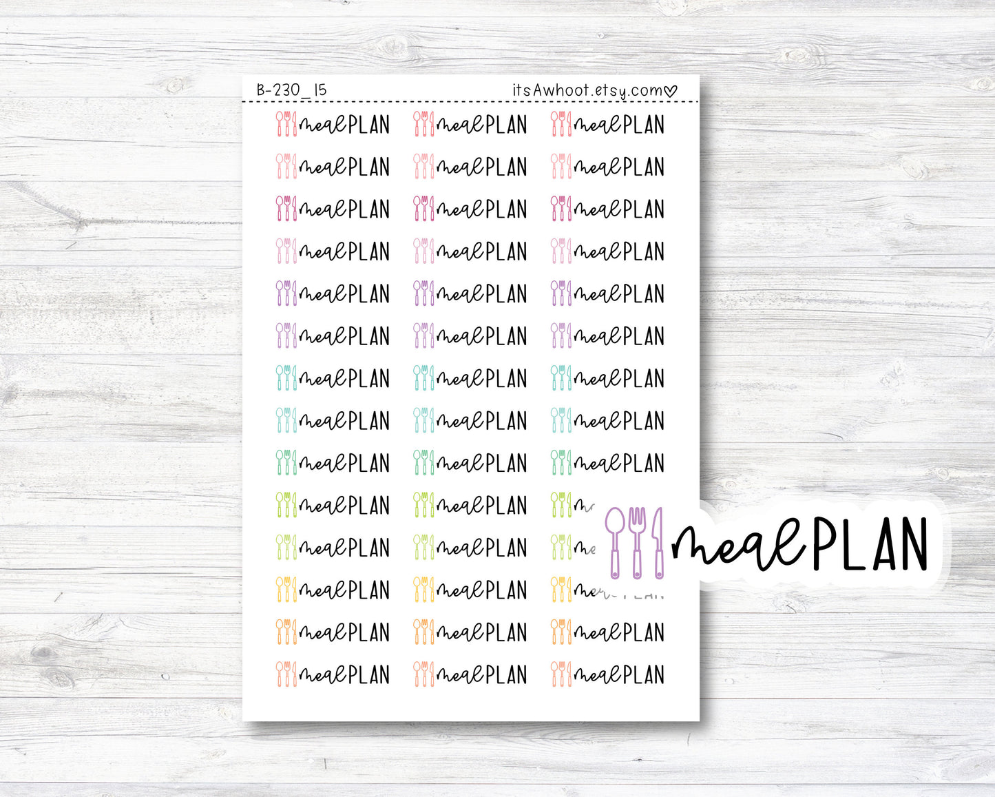 Meal Plan Script Stickers, Meal Plan Planner Stickers, Meal Plan with Silverware Icon Stickers (B230_15)