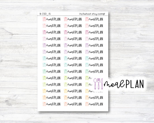 Meal Plan Script Stickers, Meal Plan Planner Stickers, Meal Plan with Silverware Icon Stickers (B230_15)