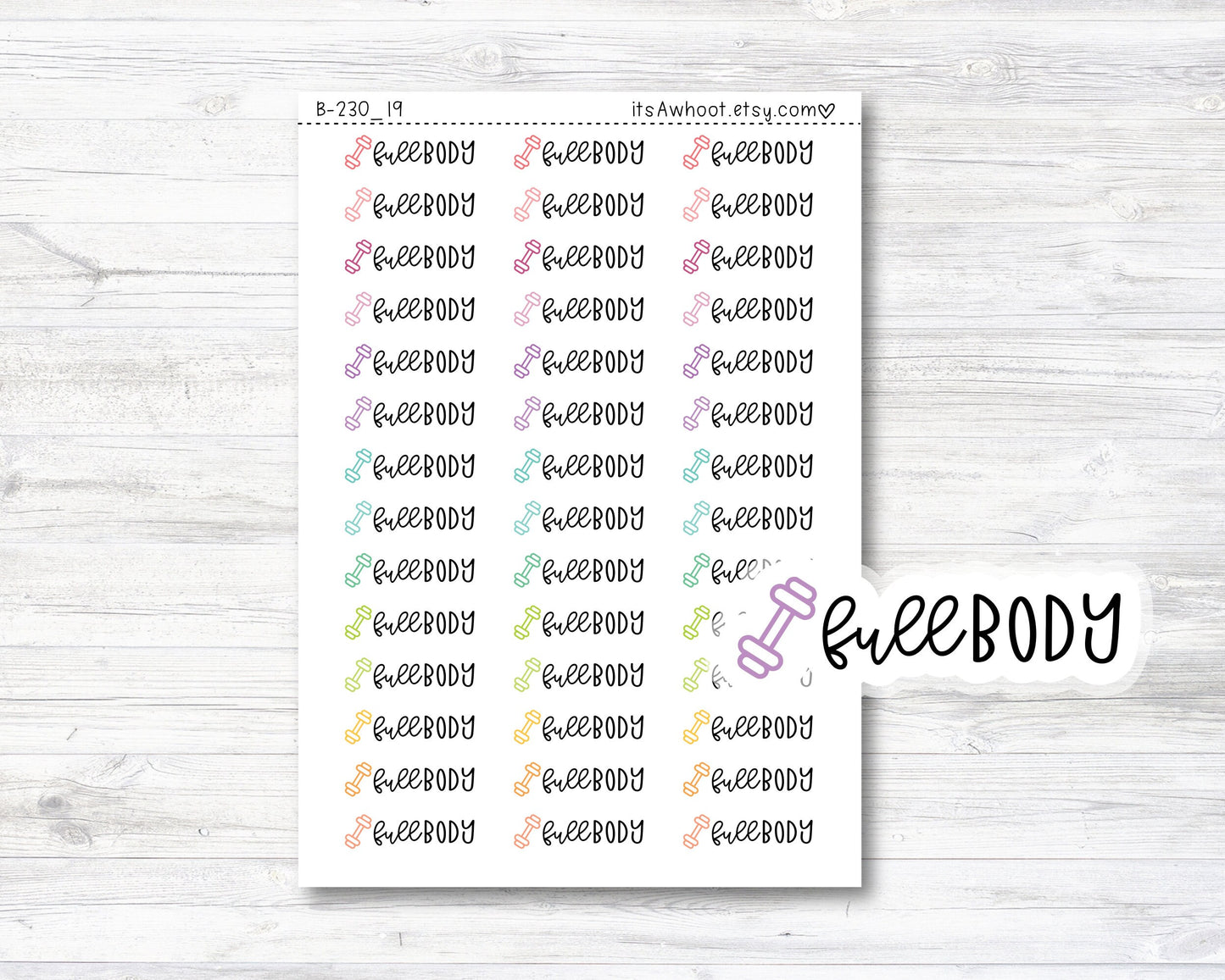 Full Body Script Stickers, Full Body Planner Stickers, Full Body with Dumbbell Icon Stickers (B230_19)