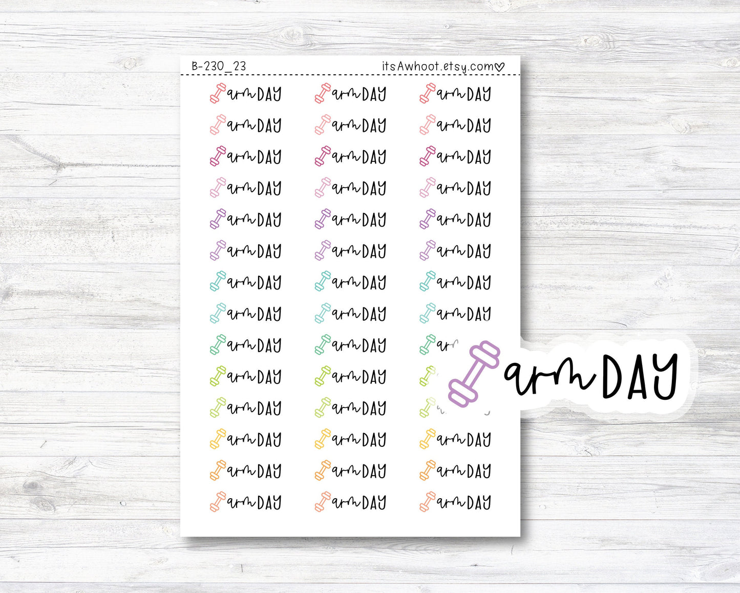 Arm Day Script Stickers, Arm Day Planner Stickers, Arm Day with Dumbbell Icon Stickers (B230_23)