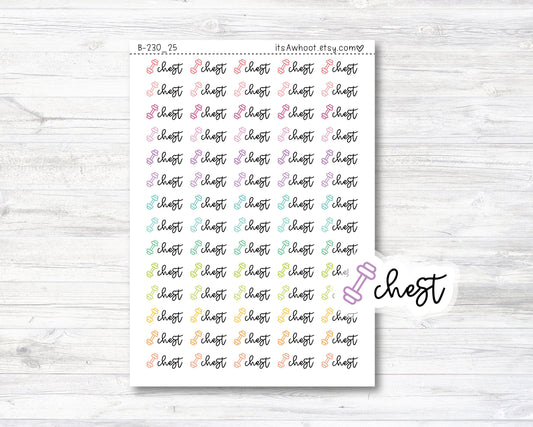 Chest Script Stickers, Chest Planner Stickers, Chest with Dumbbell Icon Stickers (B230_25)