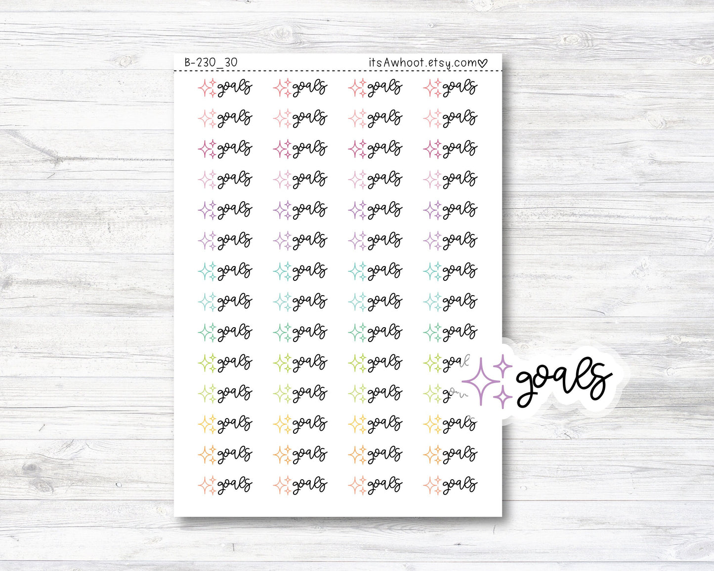 Goals Script Stickers, Goals Planner Stickers, Goals with Icon Stickers (B230_30)