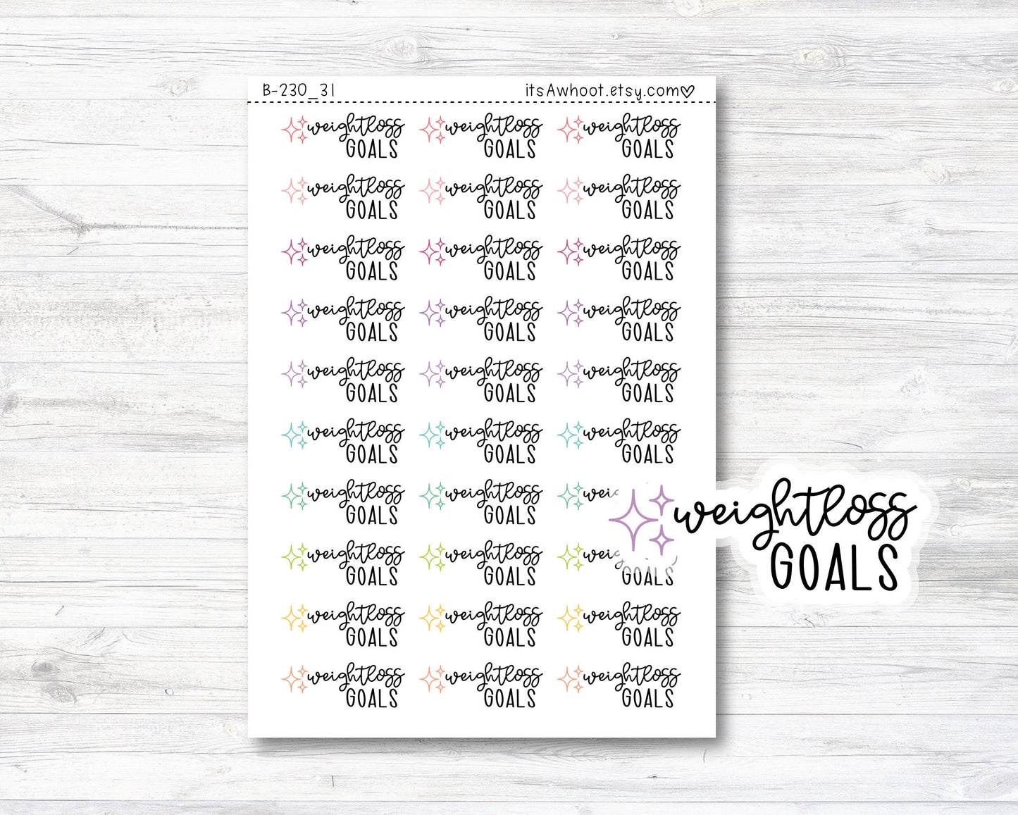 Weightloss Goals Script Stickers, Weightloss Goals Planner Stickers, Weightloss Goals with Icon Stickers (B230_31)