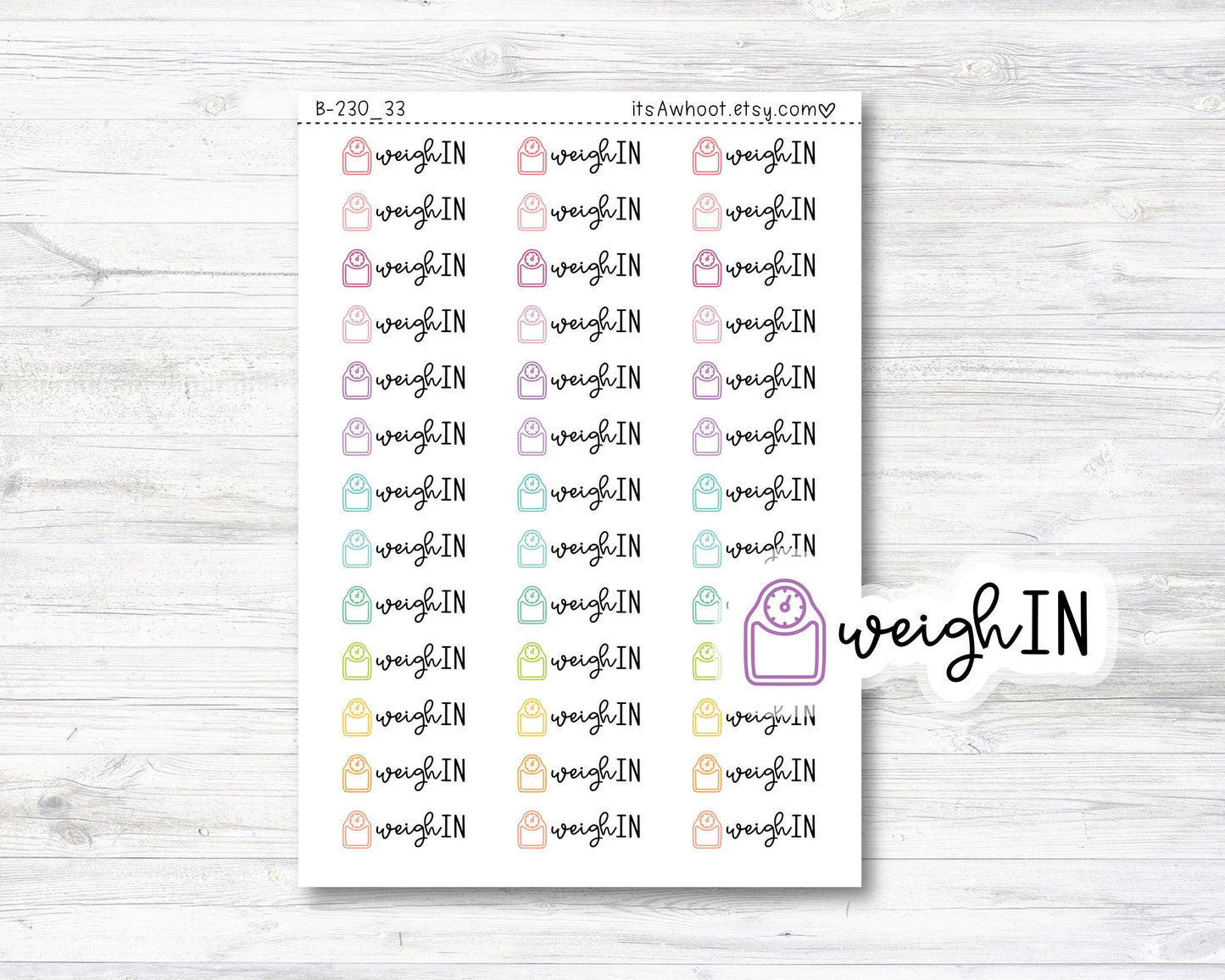 Weigh In Script Stickers, Weigh In Planner Stickers, Weigh In with Scale Icon Stickers (B230_33)