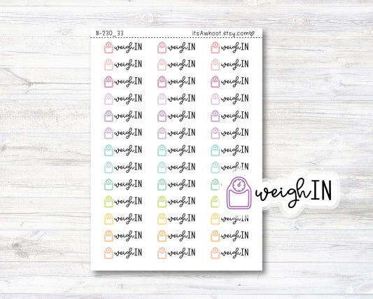 Weigh In Script Stickers, Weigh In Planner Stickers, Weigh In with Scale Icon Stickers (B230_33)