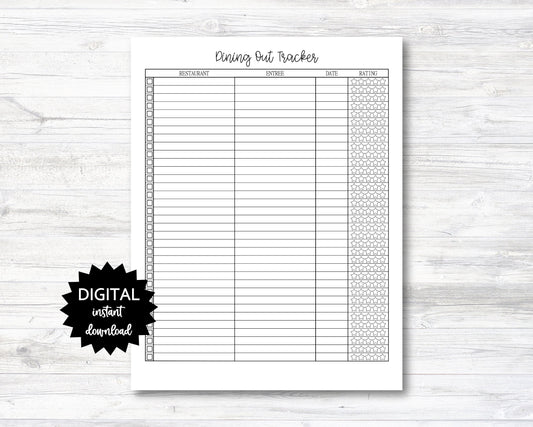 Dining Out Tracker Printable, Dining Out Tracker, Dining Out Tracker Digital Download - PRINTABLE (N046_6)