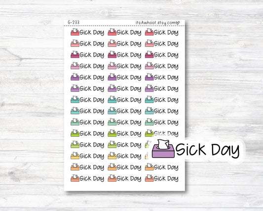 Sick Day Stickers, Sick Day with Tissue Box Icon Planner Stickers, Sick Day Script Stickers (G233)