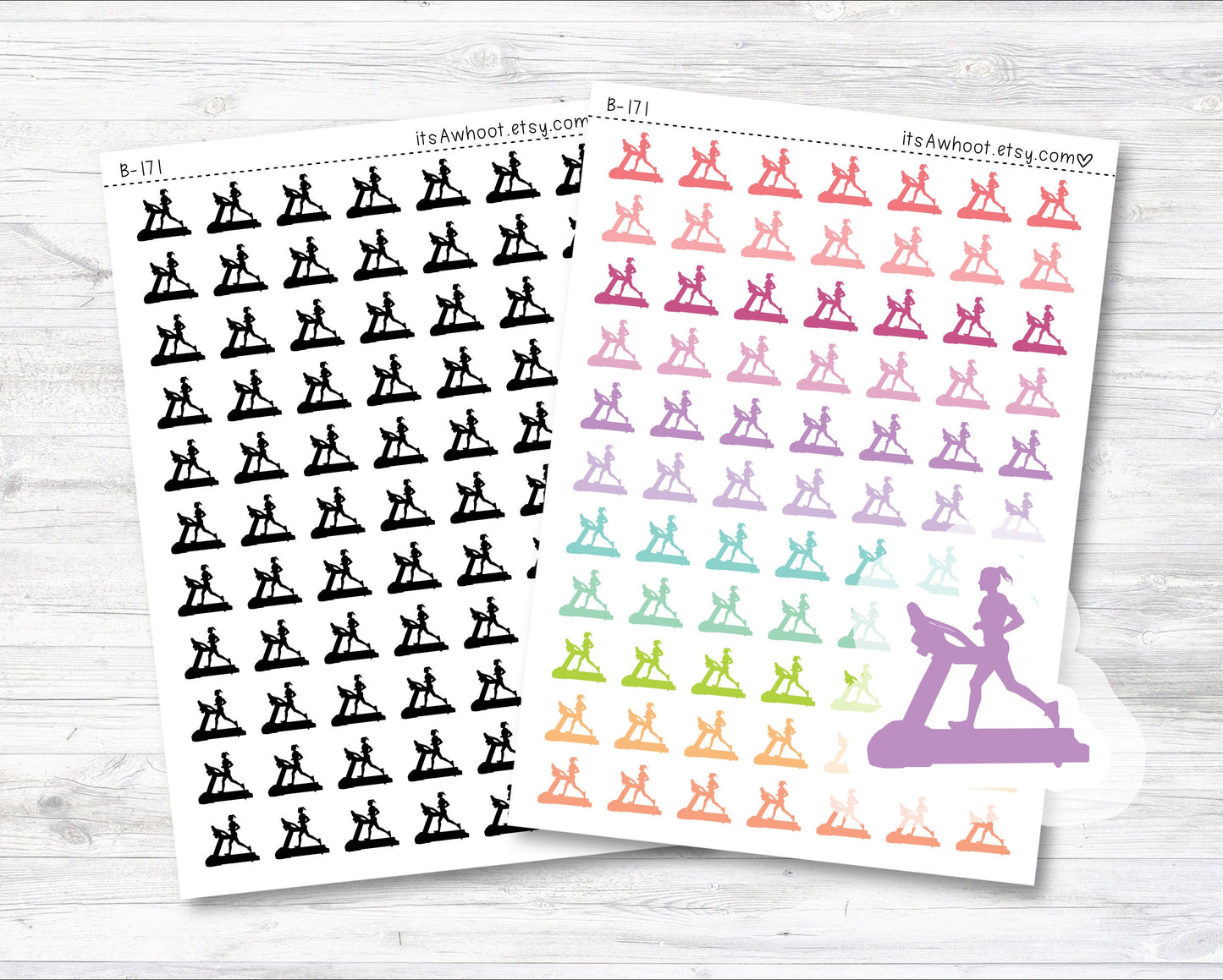 Treadmill Planner Stickers - Treadmill Girl Icon - Rainbow (B171)