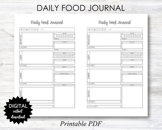 Daily Food Journal, Daily Food Journal Printable, Daily Food Journal Planner Page, Food Diary, Calorie Tracker - PRINTABLE (N047A)