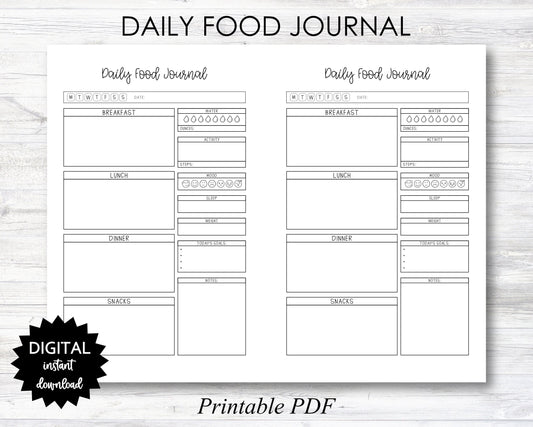Daily Food Journal, Daily Food Journal Printable, Daily Food Journal Planner Page, Food Diary - PRINTABLE (N047_3A)
