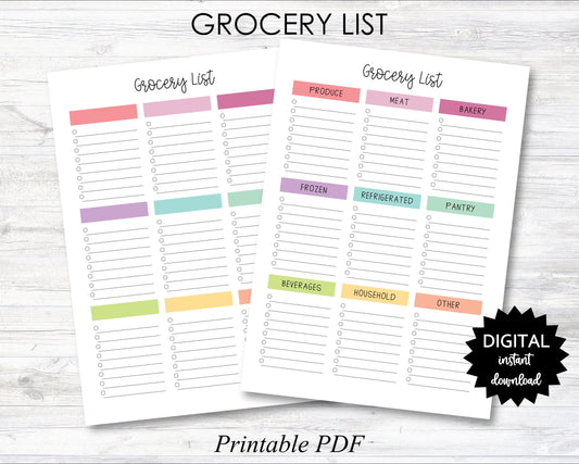 Grocery List Printable, Grocery List Digital Download - PRINTABLE (N048)