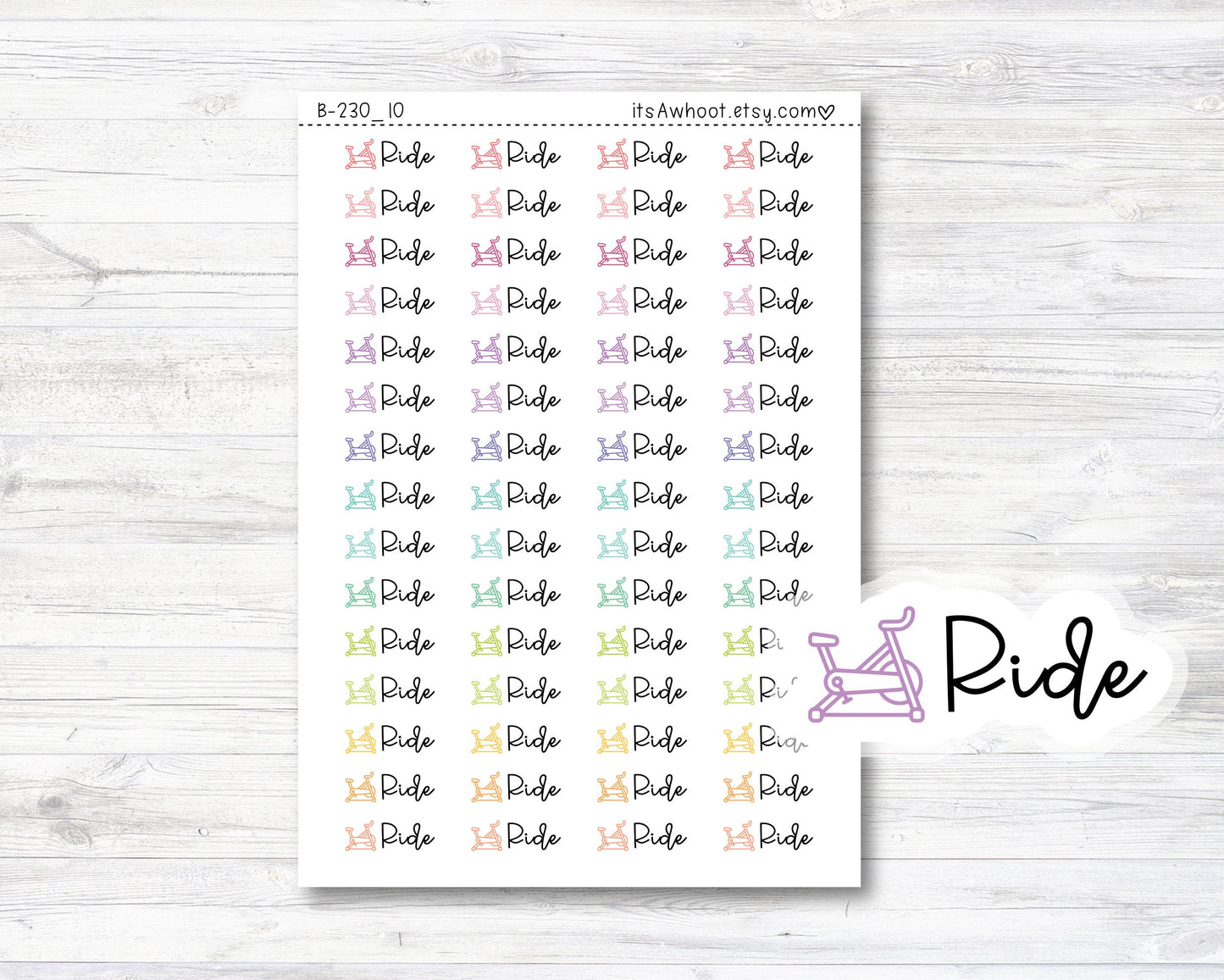 Ride Script Stickers, Ride Planner Stickers, Ride with Spin Bike Icon Stickers (B230_10)