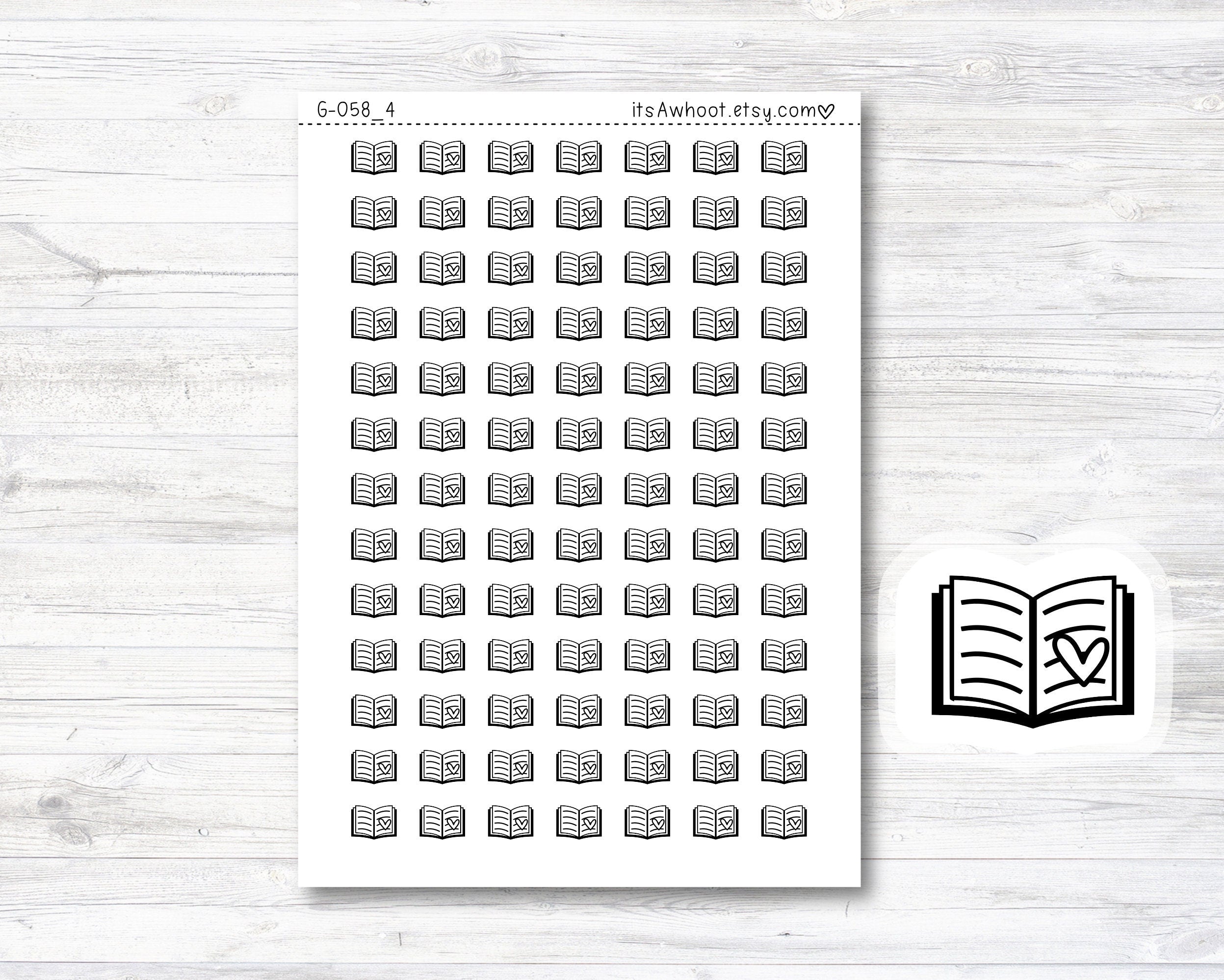 Book / Read Icon Sticker, Book Planner Stickers, Book / Read with Hear ...
