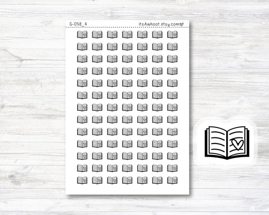 Book / Read Icon Sticker, Book Planner Stickers, Book / Read with Heart icon Stickers - Black & White Icon (G058_4)