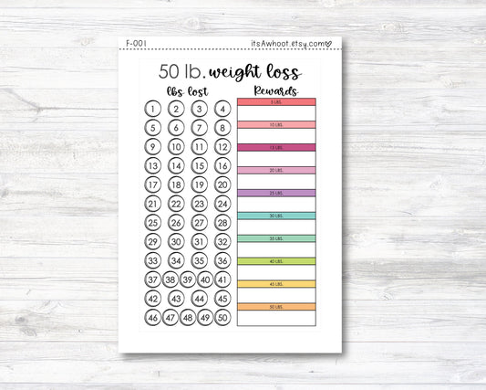 50 Lb. Weight Loss Dashboard Sticker, Weight Loss Rewards Stickers, Pounds Lost Sticker - 50 Lbs Lost (F001)