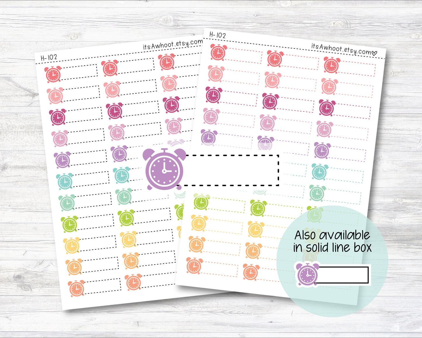 Clock / Alarm Clock / Intermittent Fasting Quarter Box Label Planner Stickers - Dash or Solid (H102)