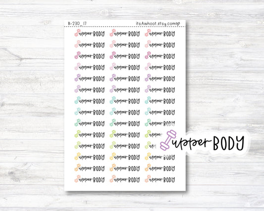 Upper Body Script Stickers, Upper Body Planner Stickers, Upper Body with Dumbbell Icon Stickers (B230_17)