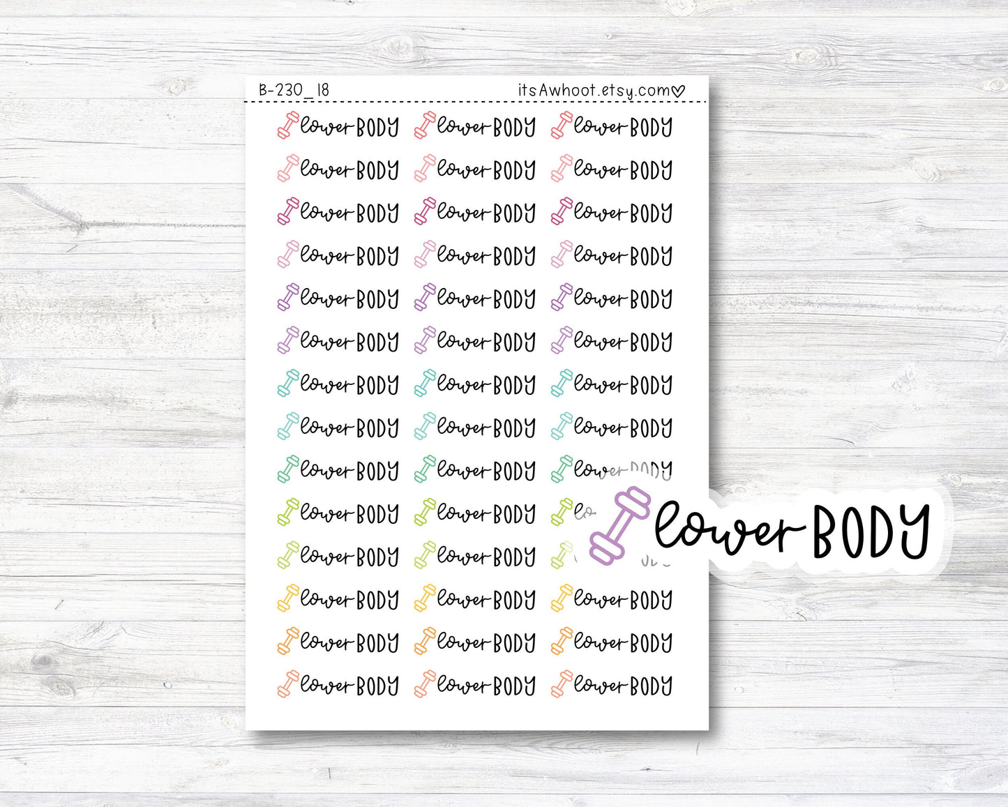 Lower Body Script Stickers, Lower Body Planner Stickers, Lower Body with Dumbbell Icon Stickers (B230_18)