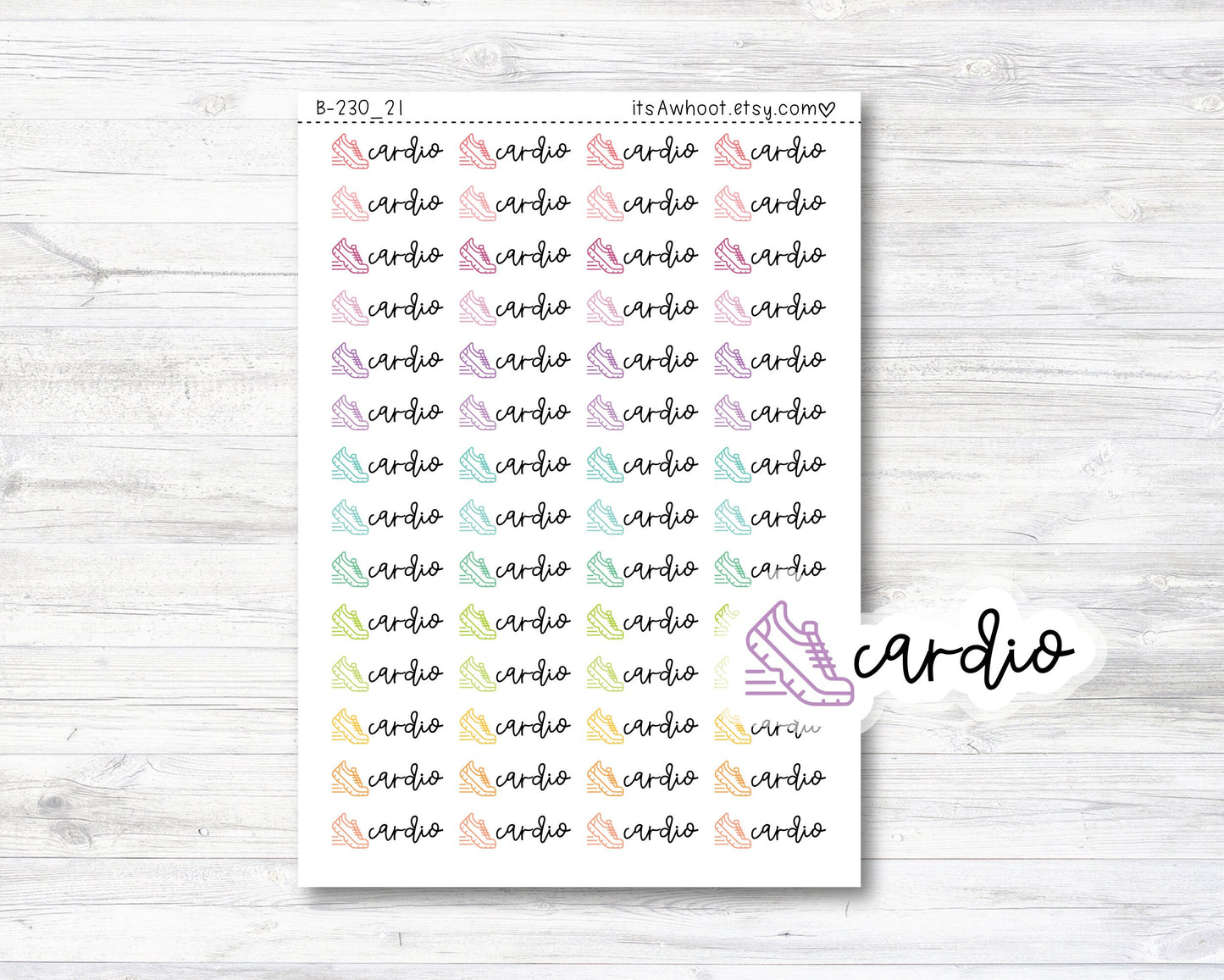 Cardio Script Stickers, Cardio Planner Stickers, Cardio with Dumbbell Icon Stickers (B230_21)