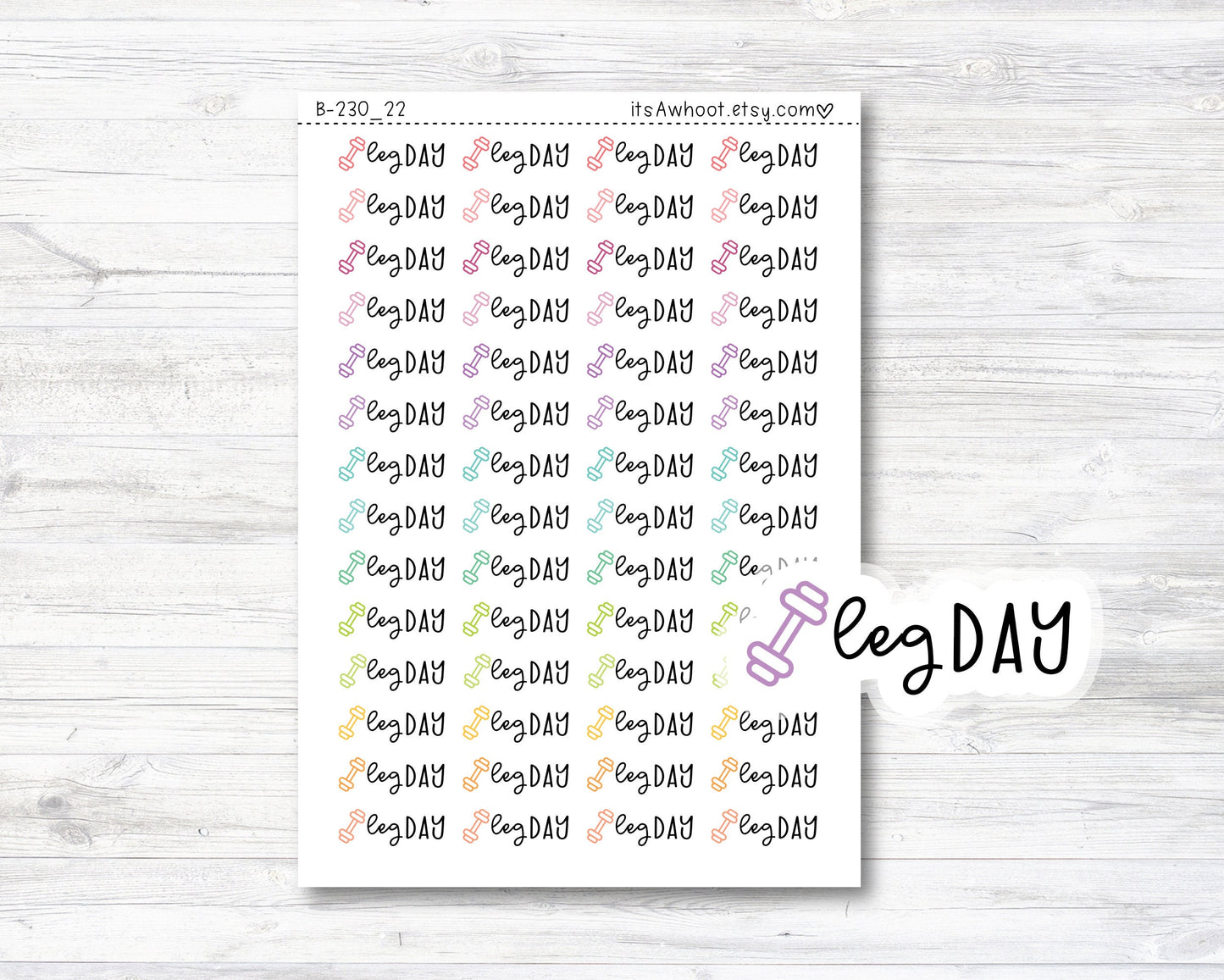 Leg Day Script Stickers, Leg Day Planner Stickers, Leg Day with Dumbbell Icon Stickers (B230_22)