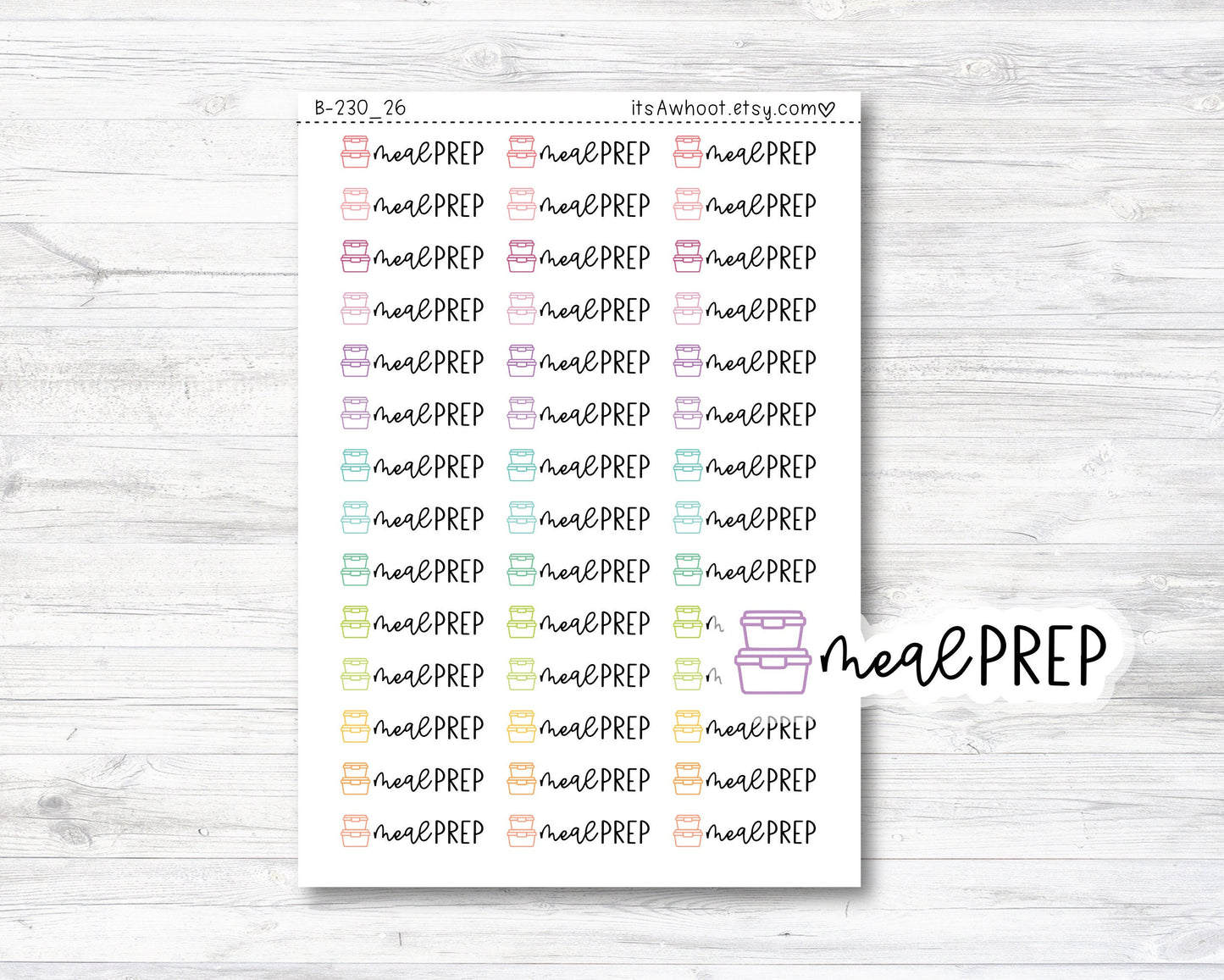 Meal Prep Script Stickers, Meal Prep Planner Stickers, Meal Prep with Food Containers Icon Stickers (B230_26)