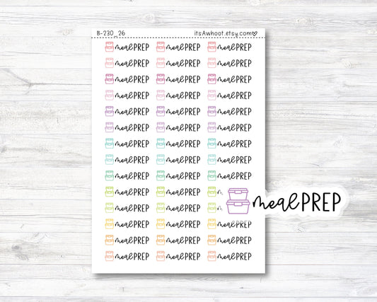 Meal Prep Script Stickers, Meal Prep Planner Stickers, Meal Prep with Food Containers Icon Stickers (B230_26)