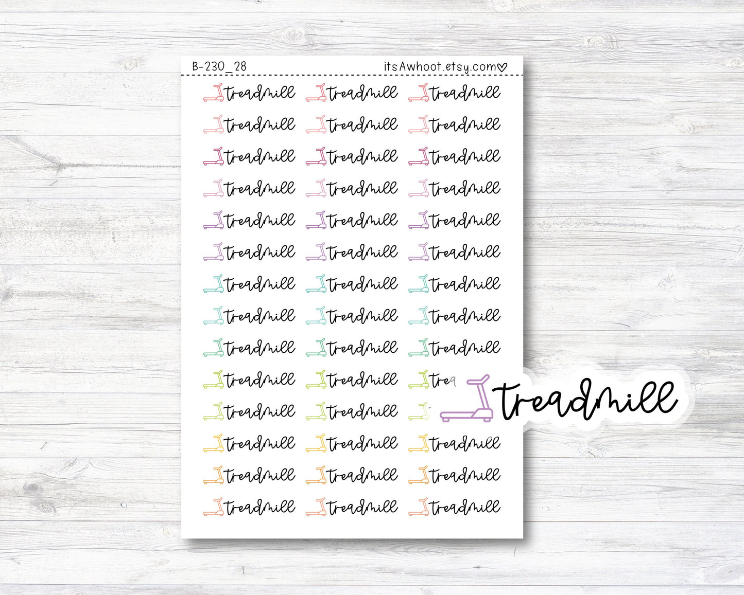 Treadmill Script Stickers, Treadmill Planner Stickers, Treadmill with Icon Stickers (B230_28)