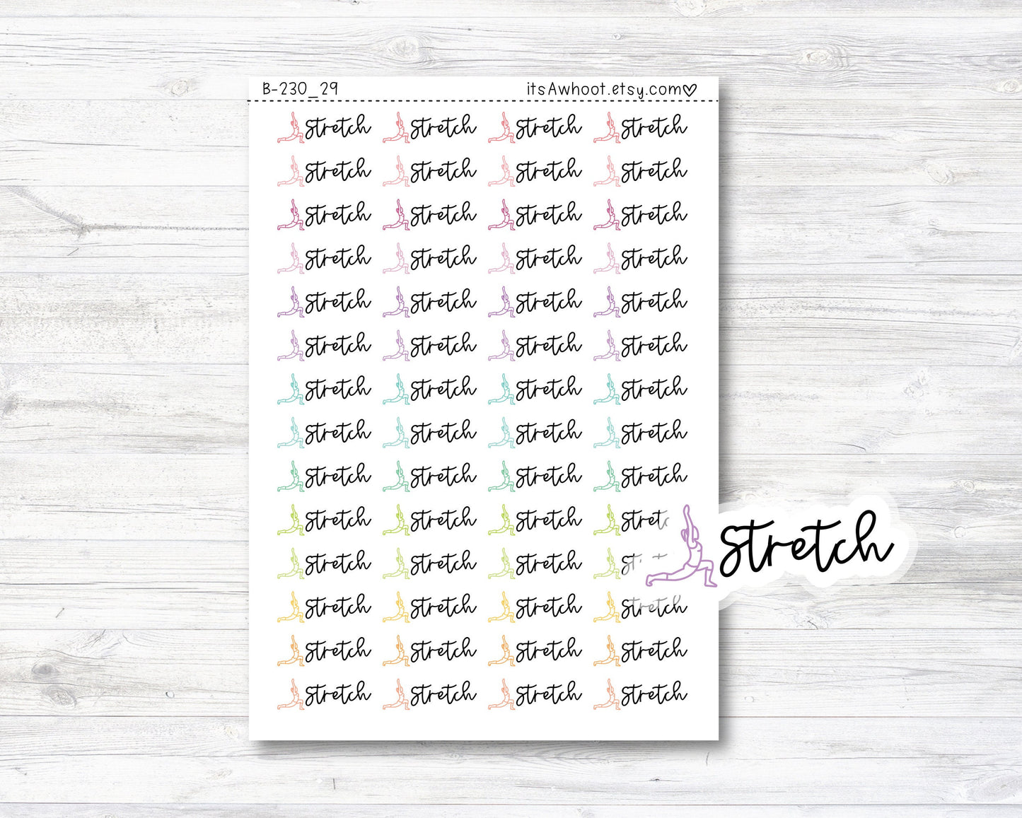 Stretch Script Stickers, Stretch Planner Stickers, Stretch with Icon Stickers (B230_29)