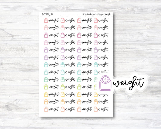 Weight Script Stickers, Weight Planner Stickers, Weight with Scale Icon Stickers (B230_34)