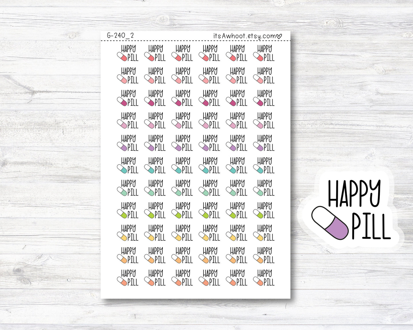 Happy Pill Planner Stickers, Happy Pills Planner Stickers, Pill Icon Stickers (G240_2)