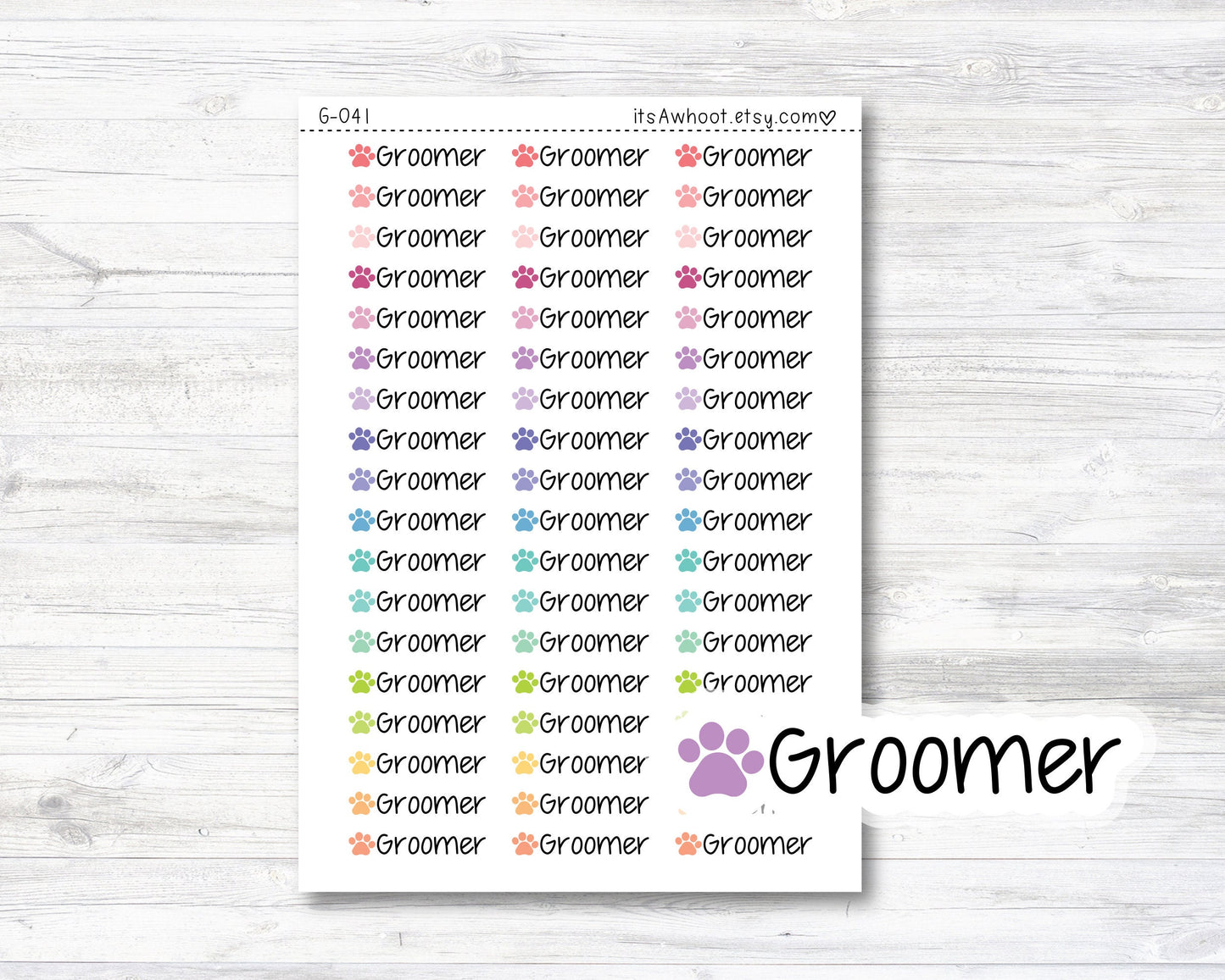 Groomer Planner Stickers - Rainbow Color Paw Print (G041)