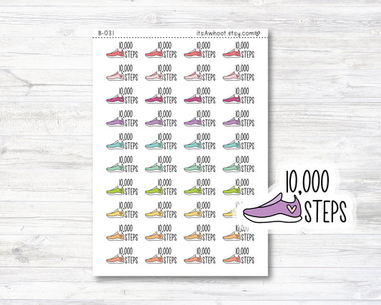 10,000 Steps with Shoe Icon Stickers, 10,000 Steps Planner Stickers, 10k Steps Stickers (B031)