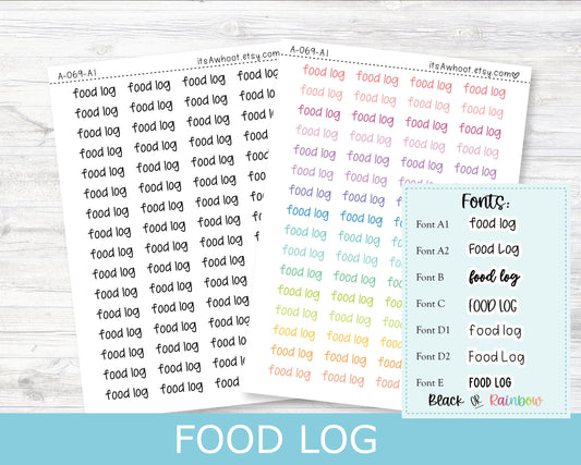 FOOD LOG Script Planner Stickers - Multiple Fonts/Colors Available (A069)