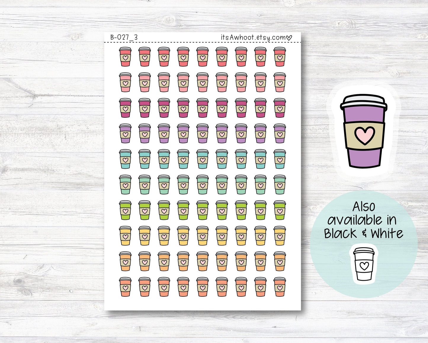 Coffee Stickers, Coffee Icon Planner Stickers - Doodle Coffee Stickers (B027_3)