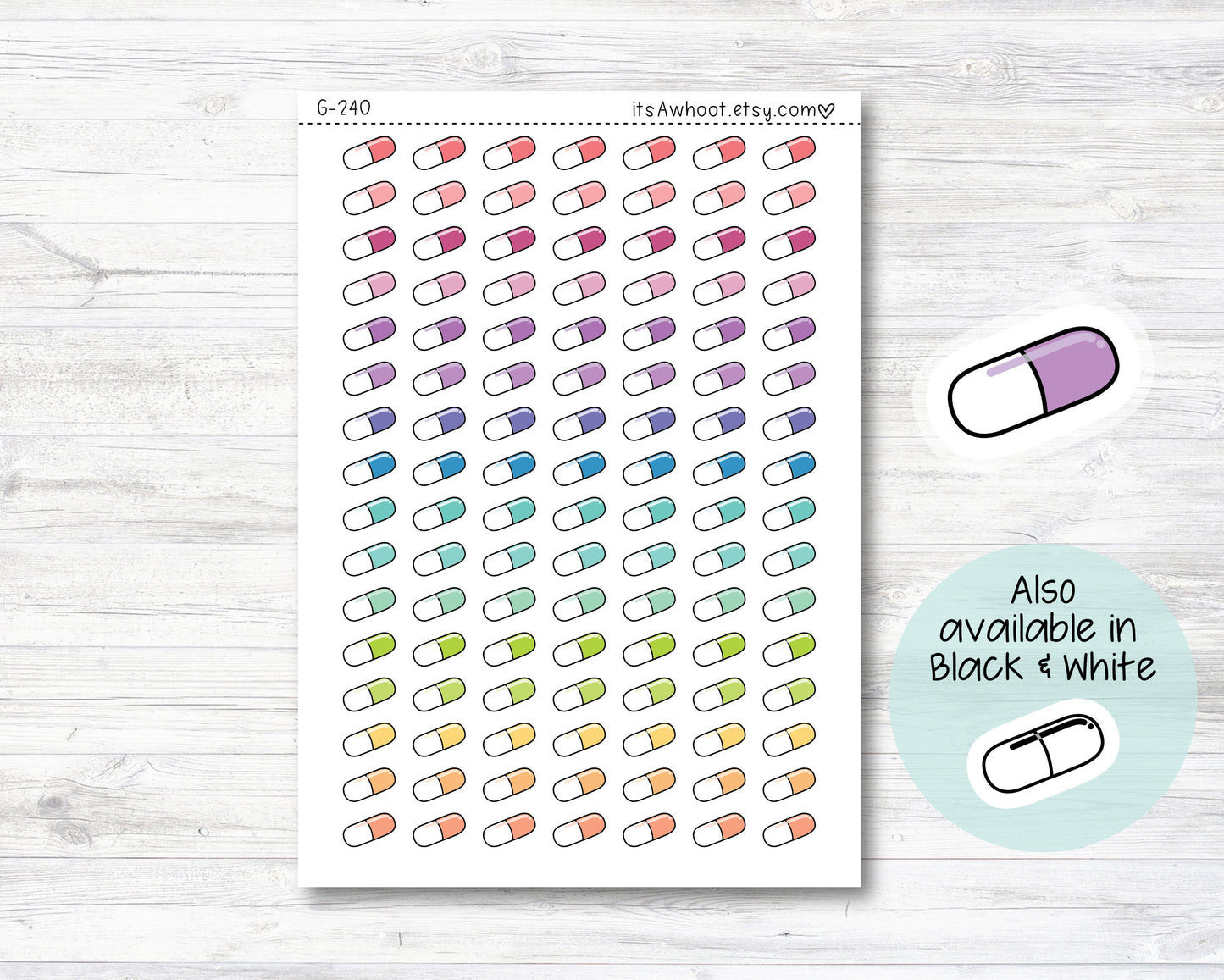 Pills Icon Planner Stickers, Medicine Doodle Planner Stickers, Medication Stickers (G240)