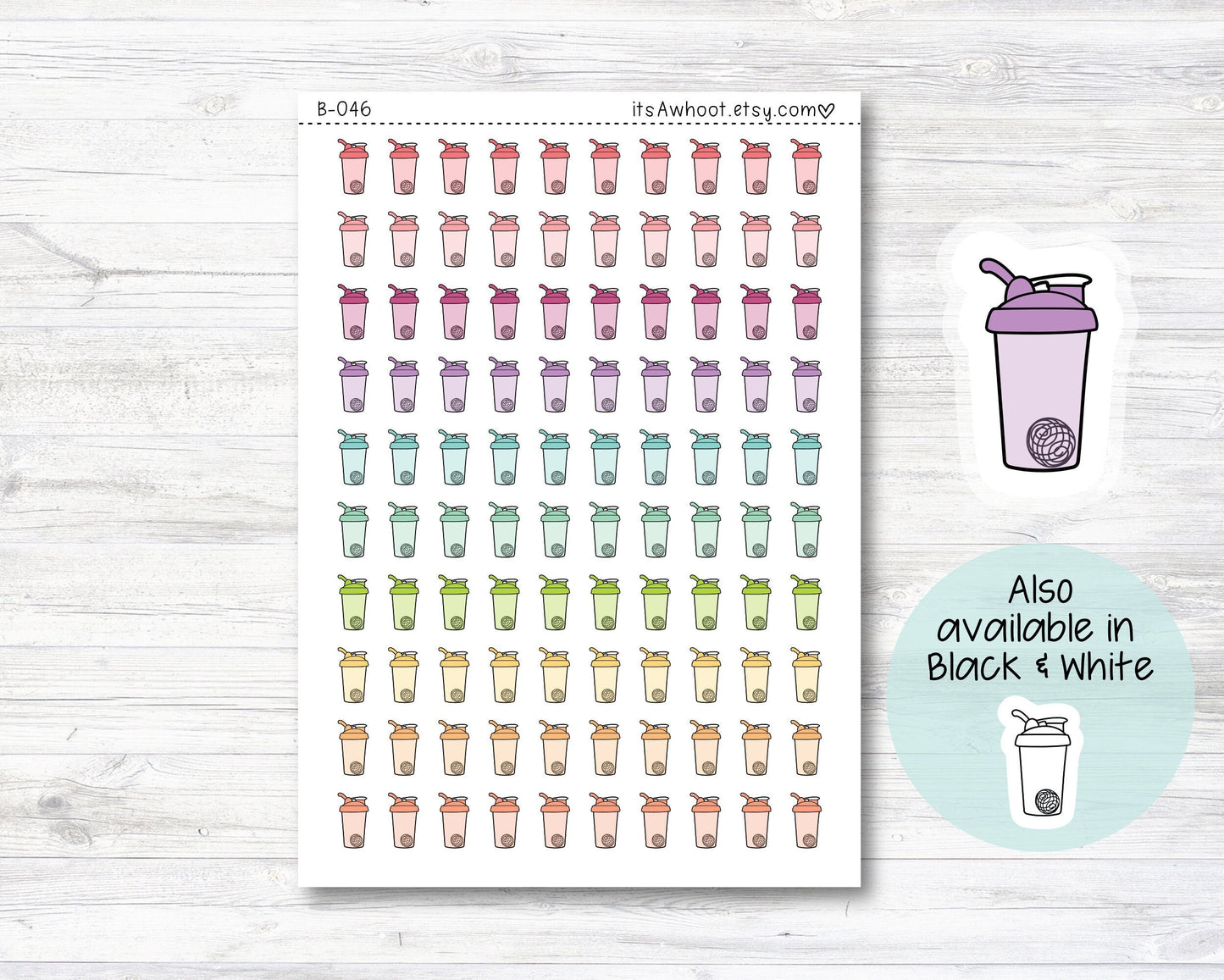 Shaker Bottle Planner Stickers, Blender Bottle Stickers, Doodle Bottle Shaker Stickers (B046)