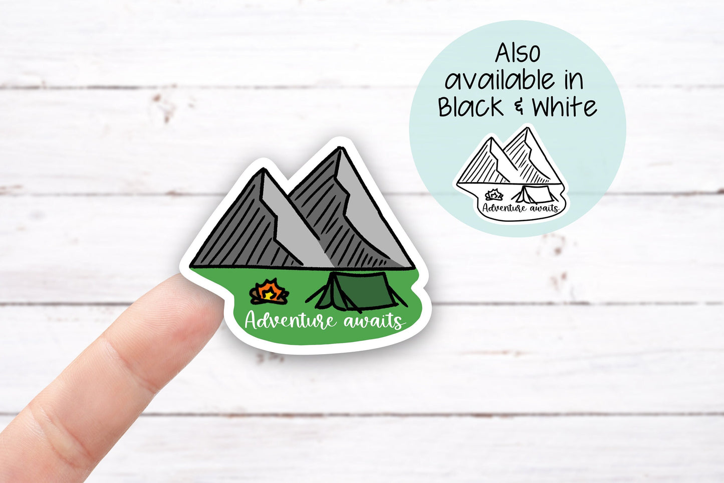 ADVENTURE AWAITS Vinyl Decal, Adventure Awaits Mountain Tent Scene Decal (I014)