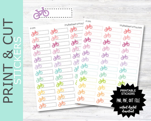 Bike / Spin / Cycle Quarter Box Label PRINT & CUT Planner Stickers (H091PC)