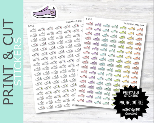 Running / Walking Doodle Shoes PRINT & CUT Planner Stickers (B253_2PC)