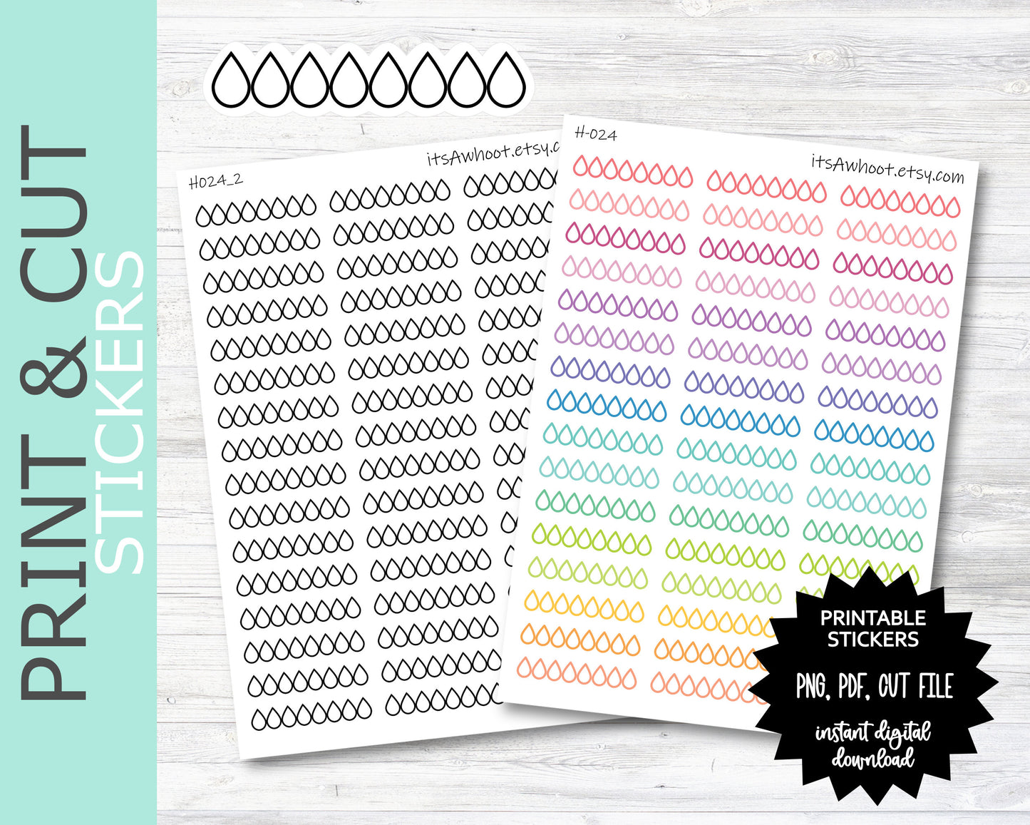 Water Tracker PRINT & CUT Planner Stickers (H024PC)