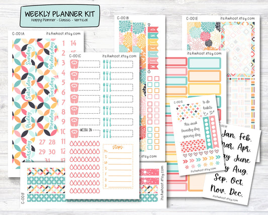 WEEKLY Kit Planner Stickers - "Retro Vibes" - Happy Planner CLASSIC - Vertical (C001)