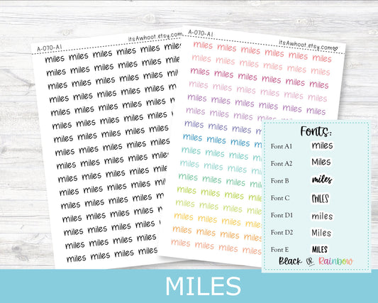 MILES Script Planner Stickers - Multiple Fonts/Colors Available (A070)